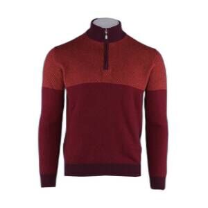 NEW PASHMERE men's pure cashmere angled half zip sweater in lava